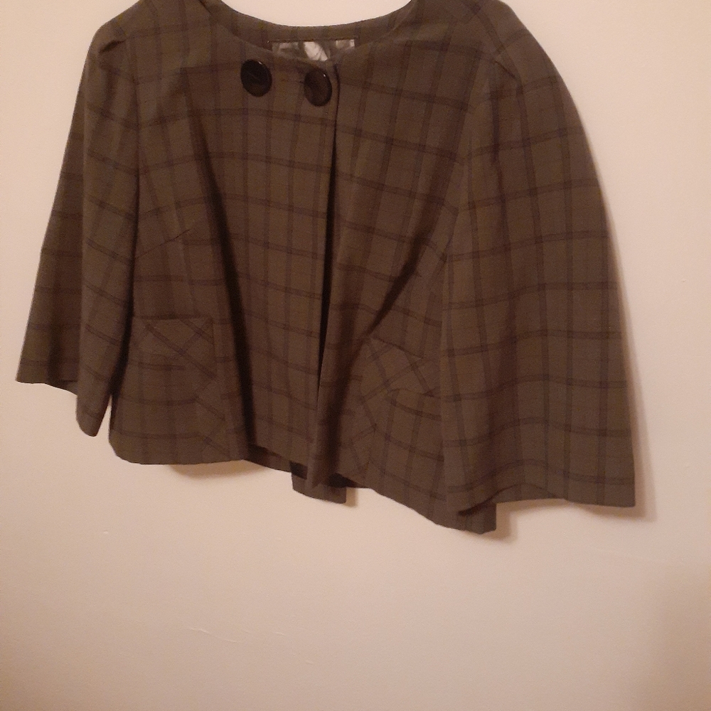 Kensie Bolero Jacket Women's Size Small Button Front Packets Plaid Lined Top